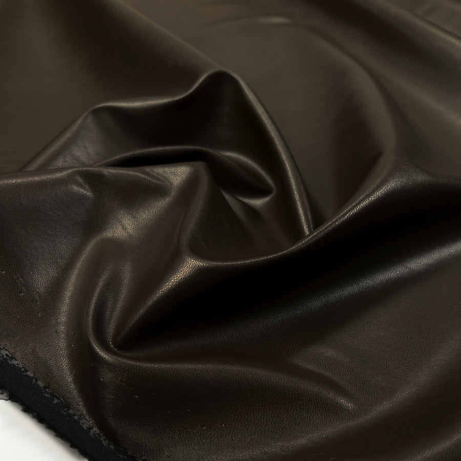 Soft Backed Faux Leather Chocolate Brown Polyurethane Polyester Leatherette Textured Fabric CU