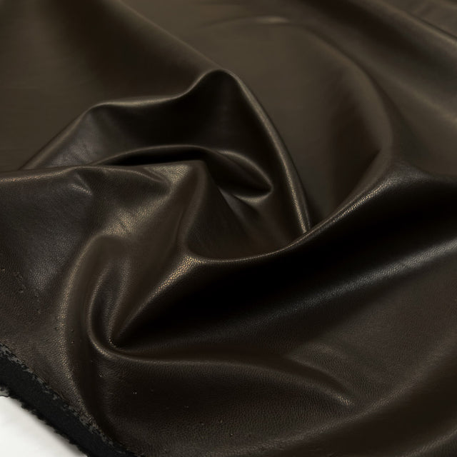 Soft Backed Faux Leather Chocolate Brown Polyurethane Polyester Leatherette Textured Fabric CU