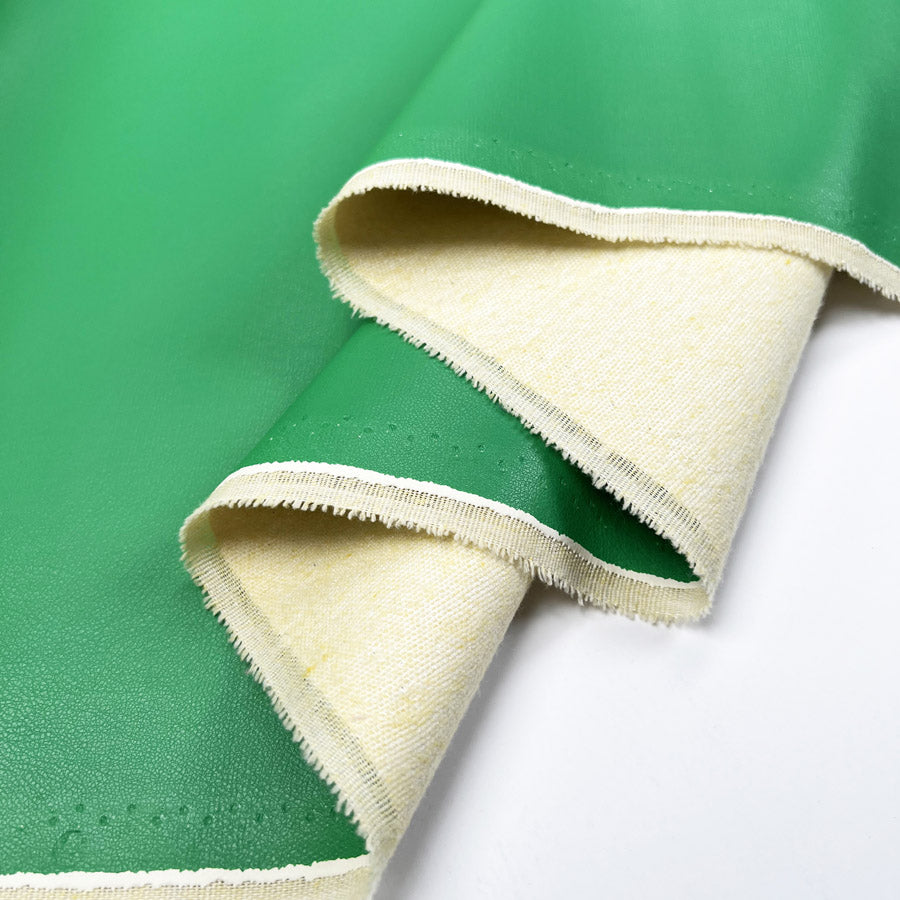 Soft Backed Faux Leather Green Polyurethane Polyester Leatherette Textured Fabric Fold