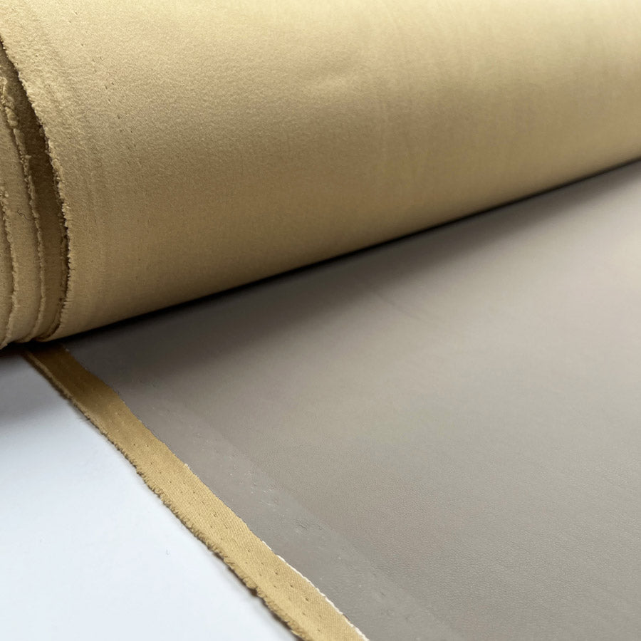Soft Backed Faux Leather Taupe Polyurethane Polyester Leatherette Textured Fabric Roll