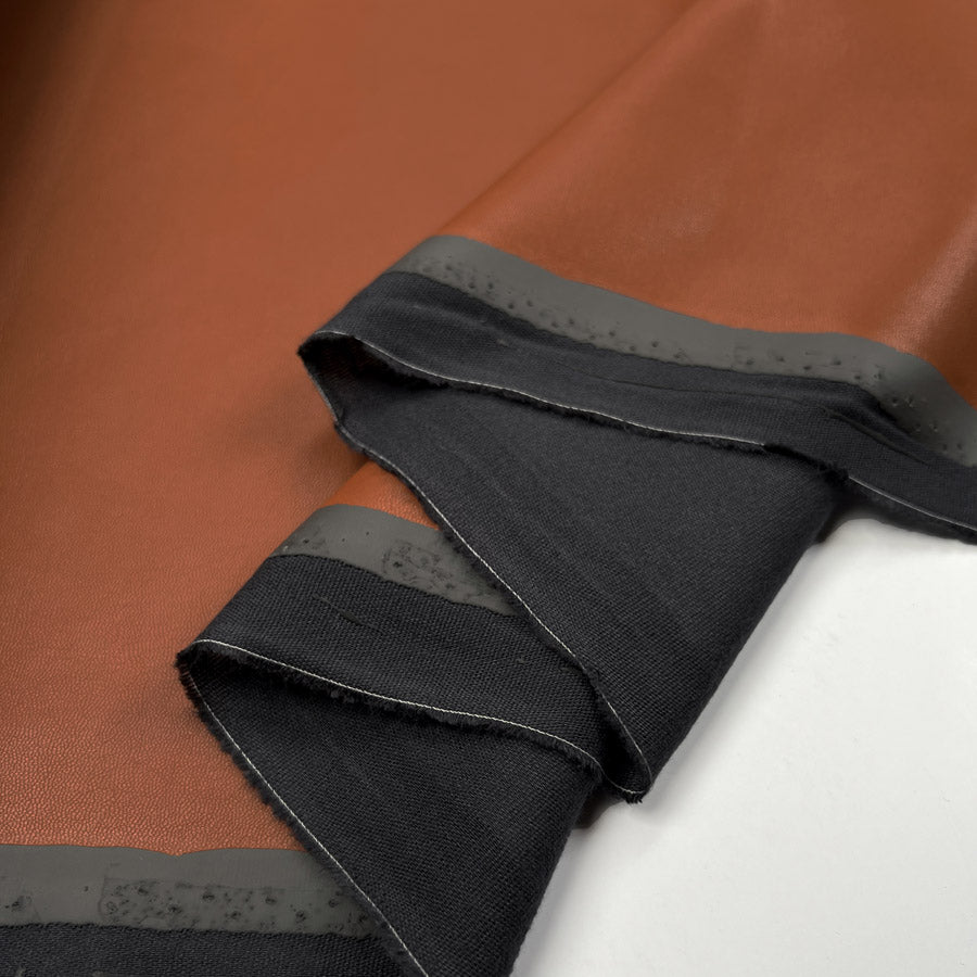 Soft Backed Faux Leather Terracotta Brown Polyurethane Polyester Leatherette Textured Fabric Fold
