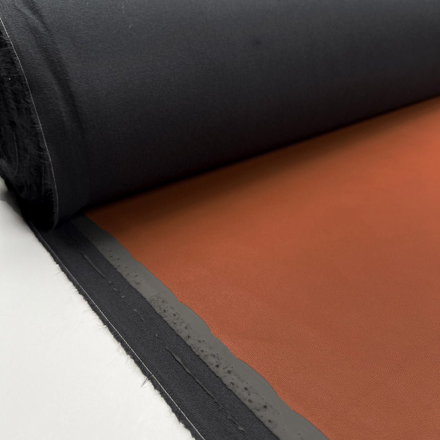 Soft Backed Faux Leather Terracotta Brown Polyurethane Polyester Leatherette Textured Fabric Roll