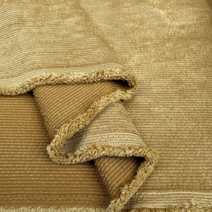 Soft Washed Corduroy Camel Yellow Needlecord Polyester Polyamide Spandex Stretch Heavy Trouser Fabric Fold