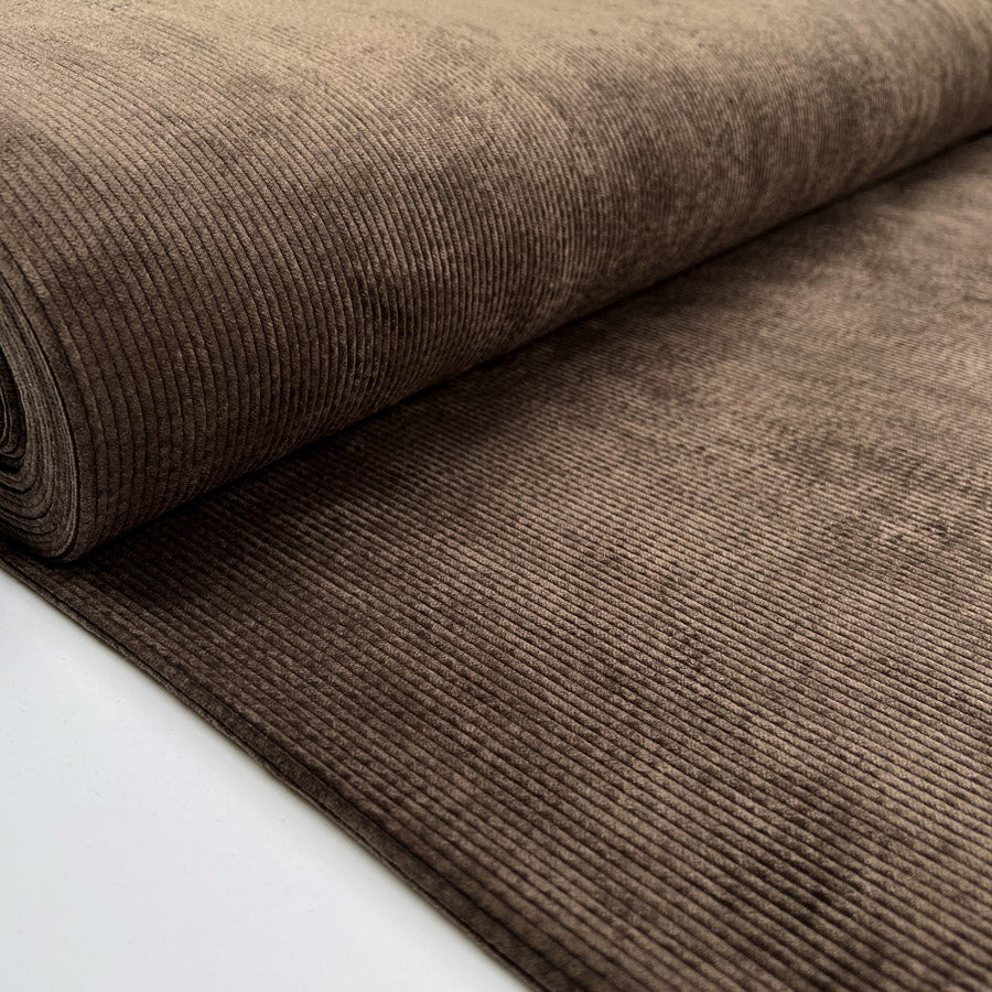 Soft Washed Corduroy Dark Brown Needlecord Polyester Polyamide Spandex Stretch Heavy Trouser Fabric Bolt