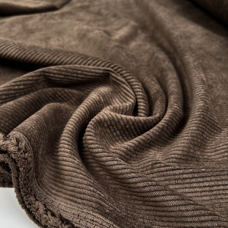 Soft Washed Corduroy Dark Brown Needlecord Polyester Polyamide Spandex Stretch Heavy Trouser Fabric CU