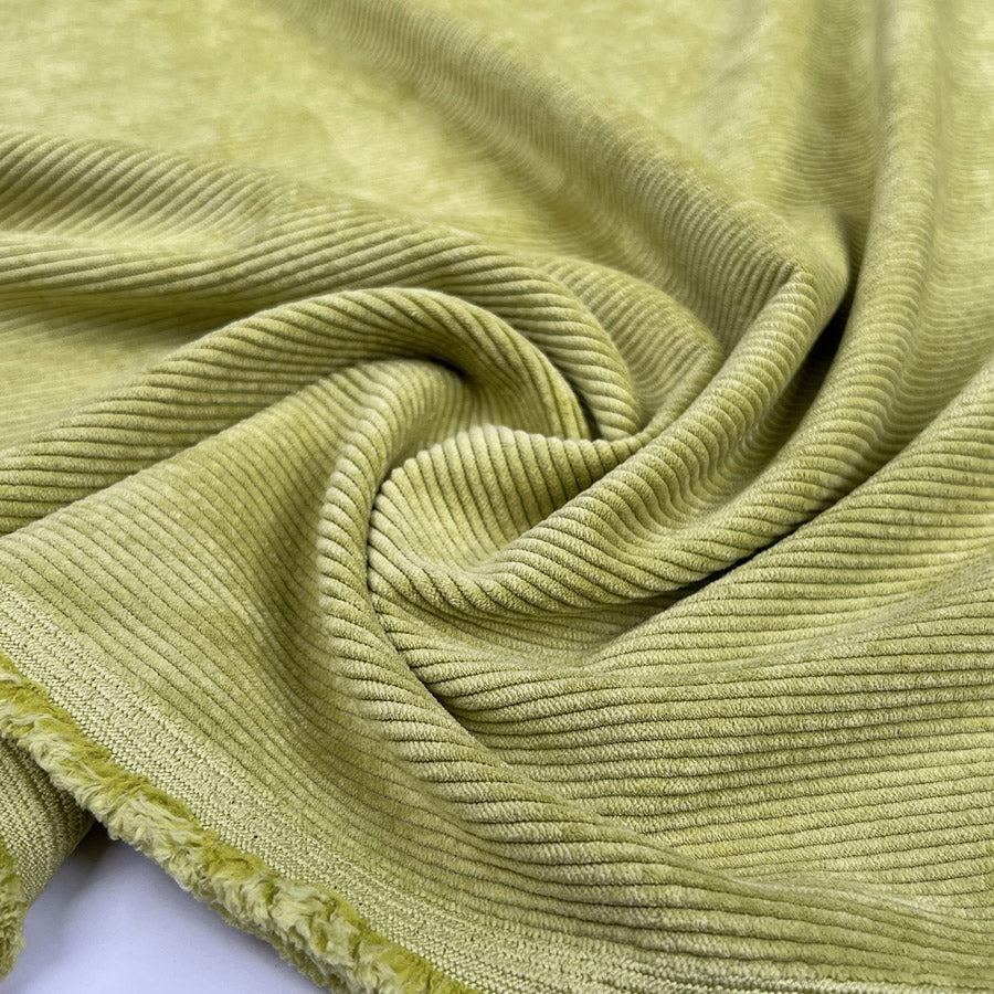 Soft Washed Corduroy Lime Needlecord Polyester Polyamide Spandex Stretch Heavy Trouser Fabric CU