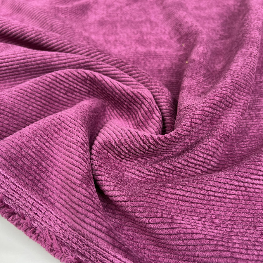 Soft Washed Corduroy Purple Needlecord Polyester Polyamide Spandex Stretch Heavy Trouser Fabric CU
