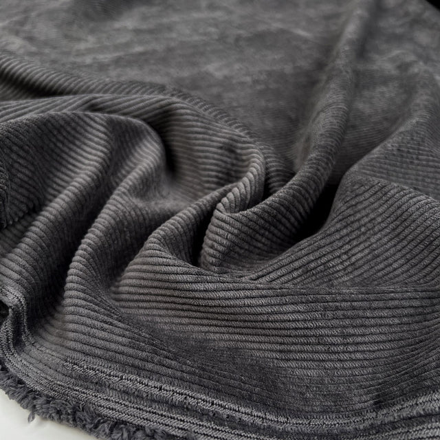 Soft Washed Corduroy Slate Grey Needlecord Polyester Polyamide Spandex Stretch Heavy Trouser Fabric CU