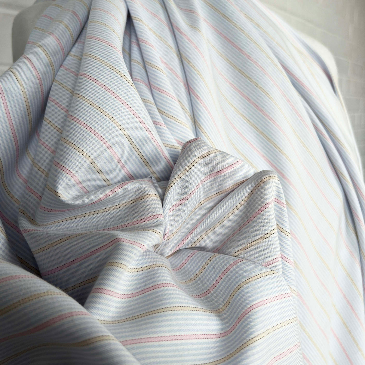 Softest Striped Cotton Italian Blue Pink Fabric CU
