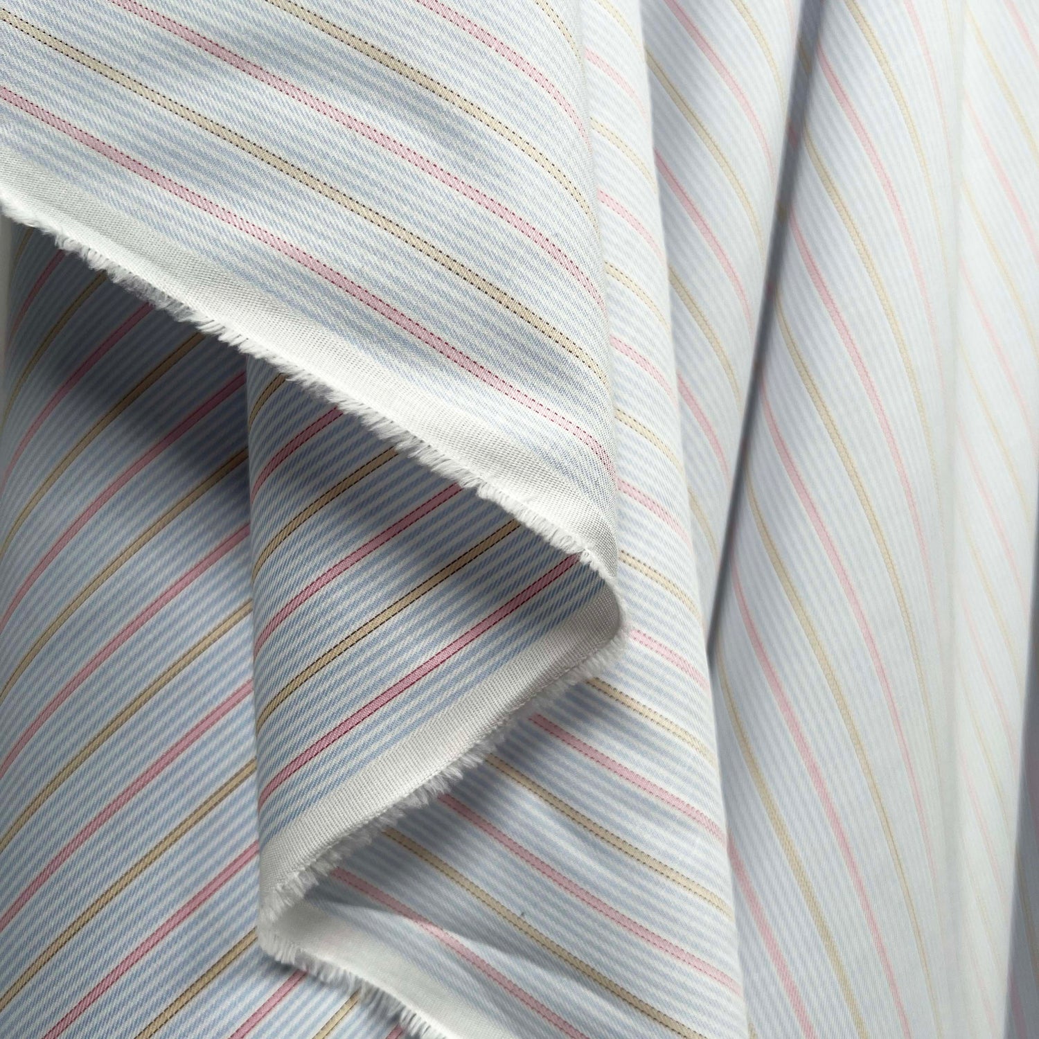 Softest Striped Cotton Italian Blue Pink Fabric Hang