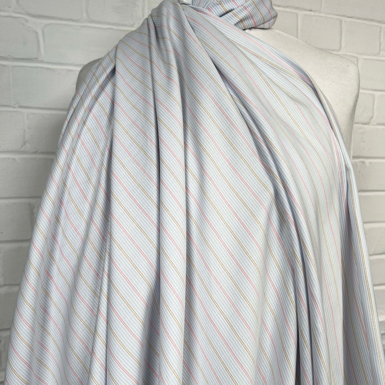 Softest Striped Cotton Italian Blue Pink Fabric Mannequin