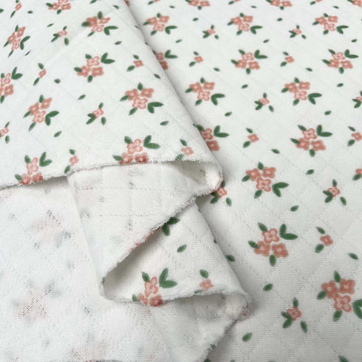 Pink Floral Print Quilted Cotton Jersey Fabric Sophies' Dream Fold