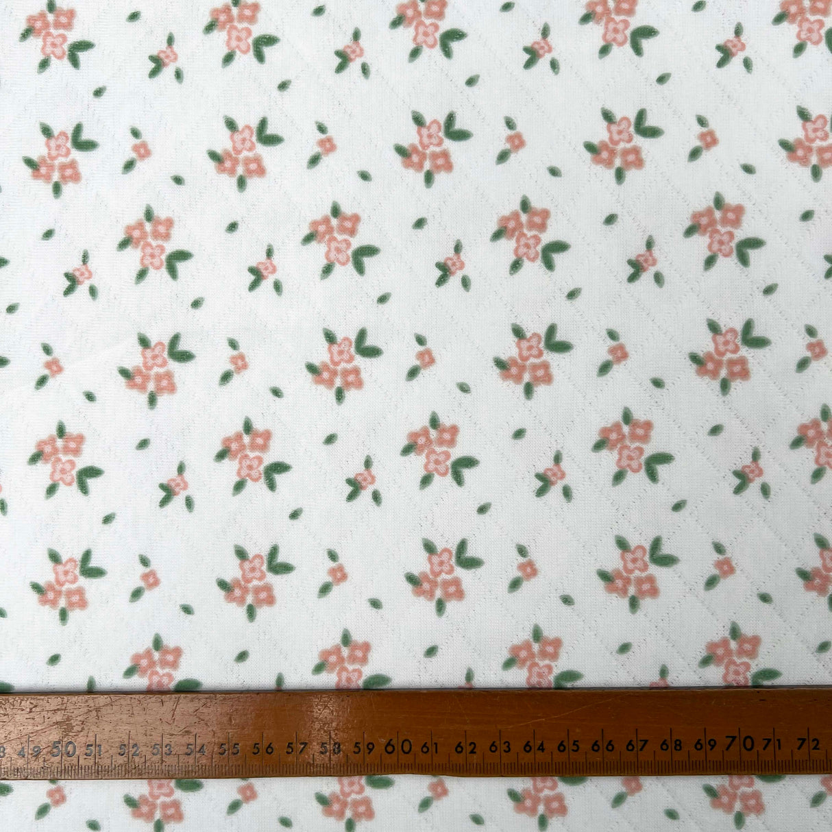 Pink Floral Print Quilted Cotton Jersey Fabric Sophies' Dream Ruler