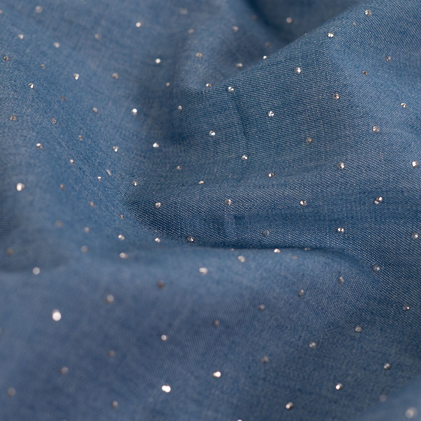 Starlit Denim Silver Studs Printed Woven Cotton Denim 135gsm Dress Fabric CU