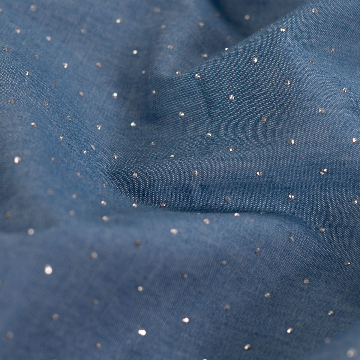 Starlit Denim Silver Studs Printed Woven Cotton Denim 135gsm Dress Fabric CU