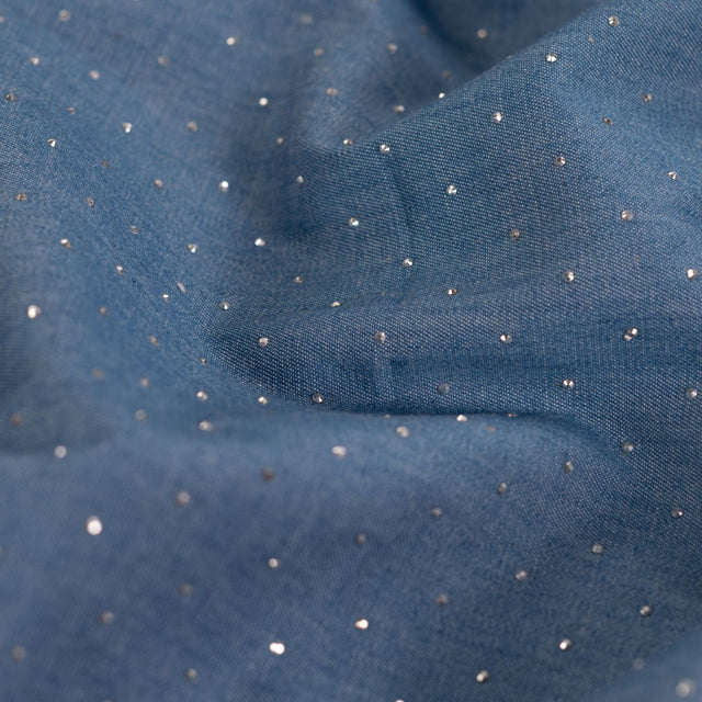 Starlit Denim Silver Studs Printed Woven Cotton Denim 135gsm Dress Fabric CU