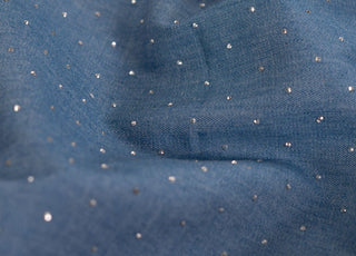 Starlit Denim Silver Studs Printed Woven Cotton Denim 135gsm Dress Fabric CU