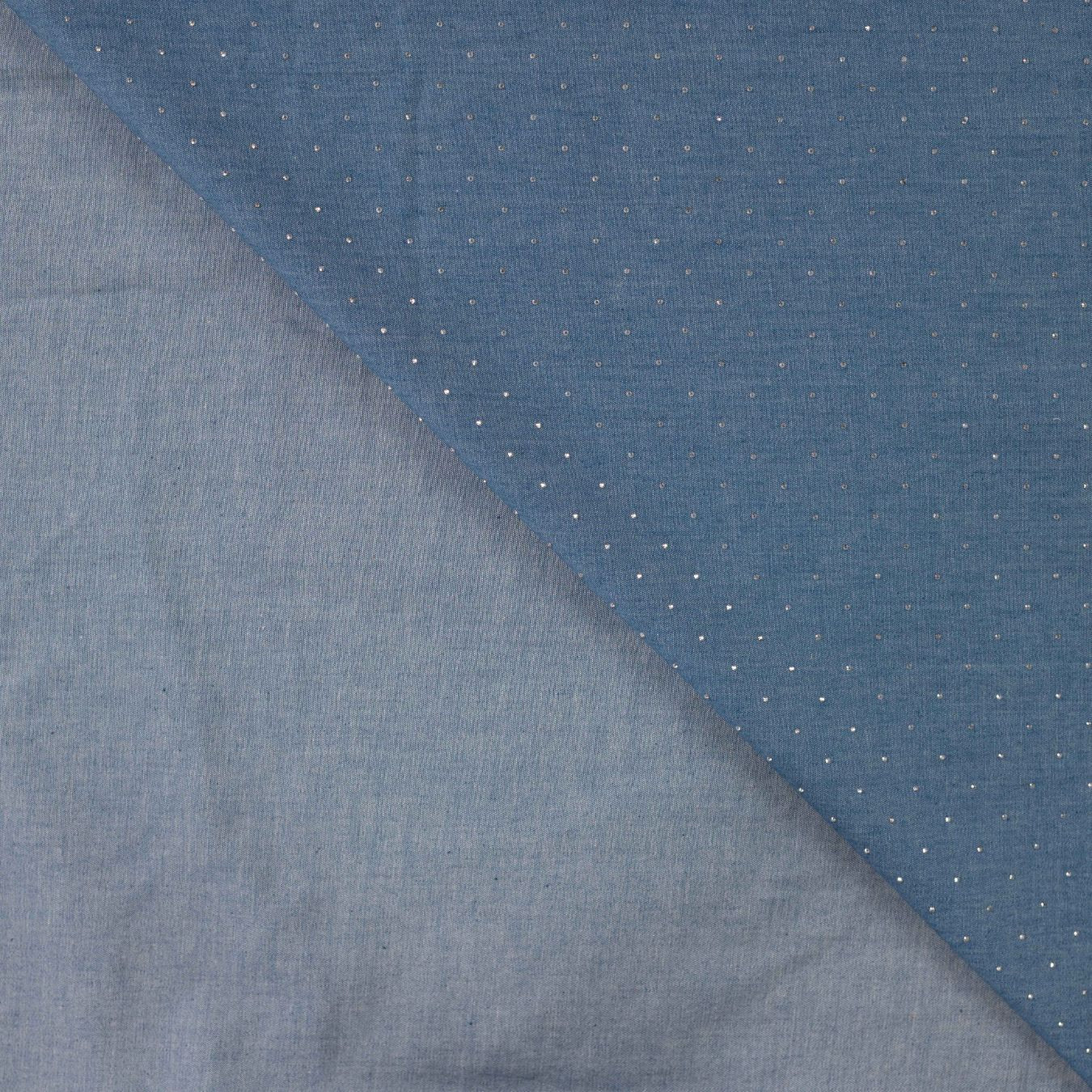 Starlit Denim Silver Studs Printed Woven Cotton Denim 135gsm Dress Fabric Fold