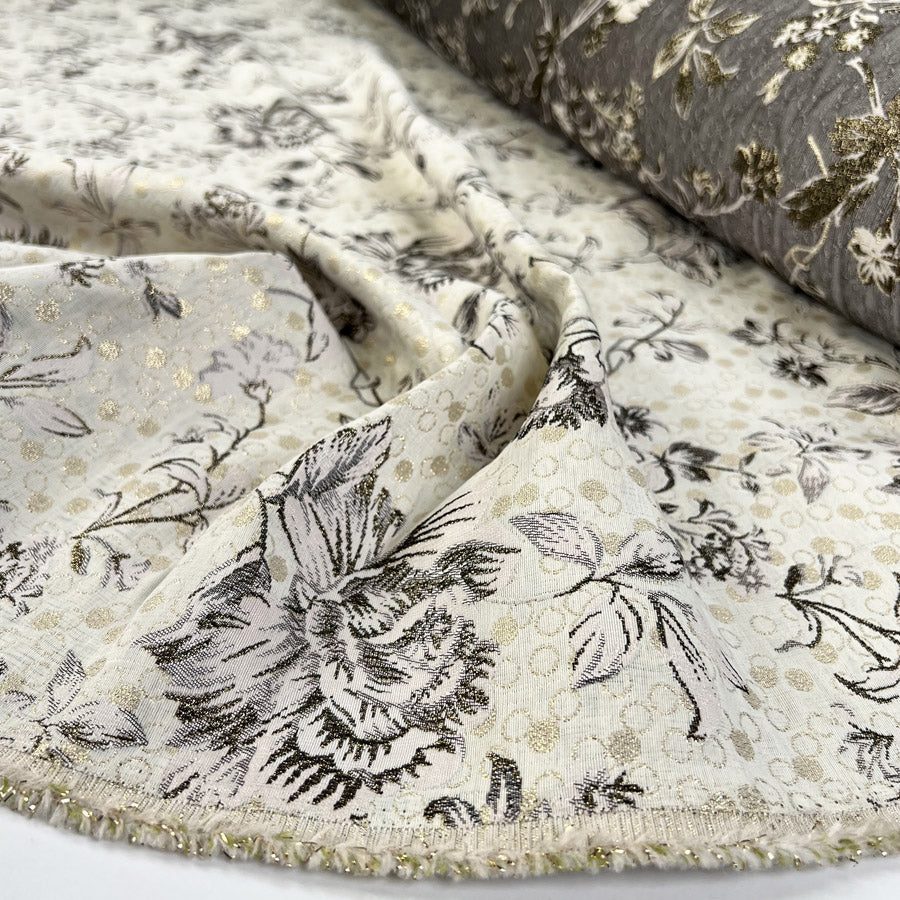 Sterling Brocade Golden Taupe Floral Polyester Metallic Brocade Jacquard Dress Fabric CU