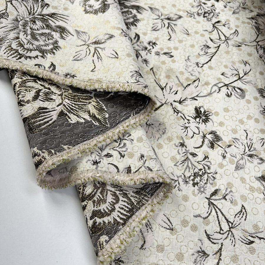 Sterling Brocade Golden Taupe Floral Polyester Metallic Brocade Jacquard Dress Fabric Fold