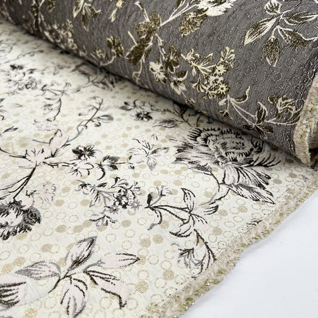 Sterling Brocade Golden Taupe Floral Polyester Metallic Brocade Jacquard Dress Fabric Roll