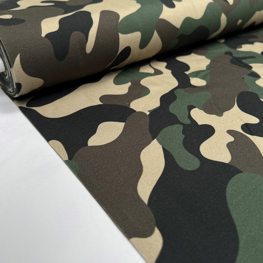 Stof Avalana Jersey Camoflage Cotton Elastane Green Army Knit Dress Fabric Bolt