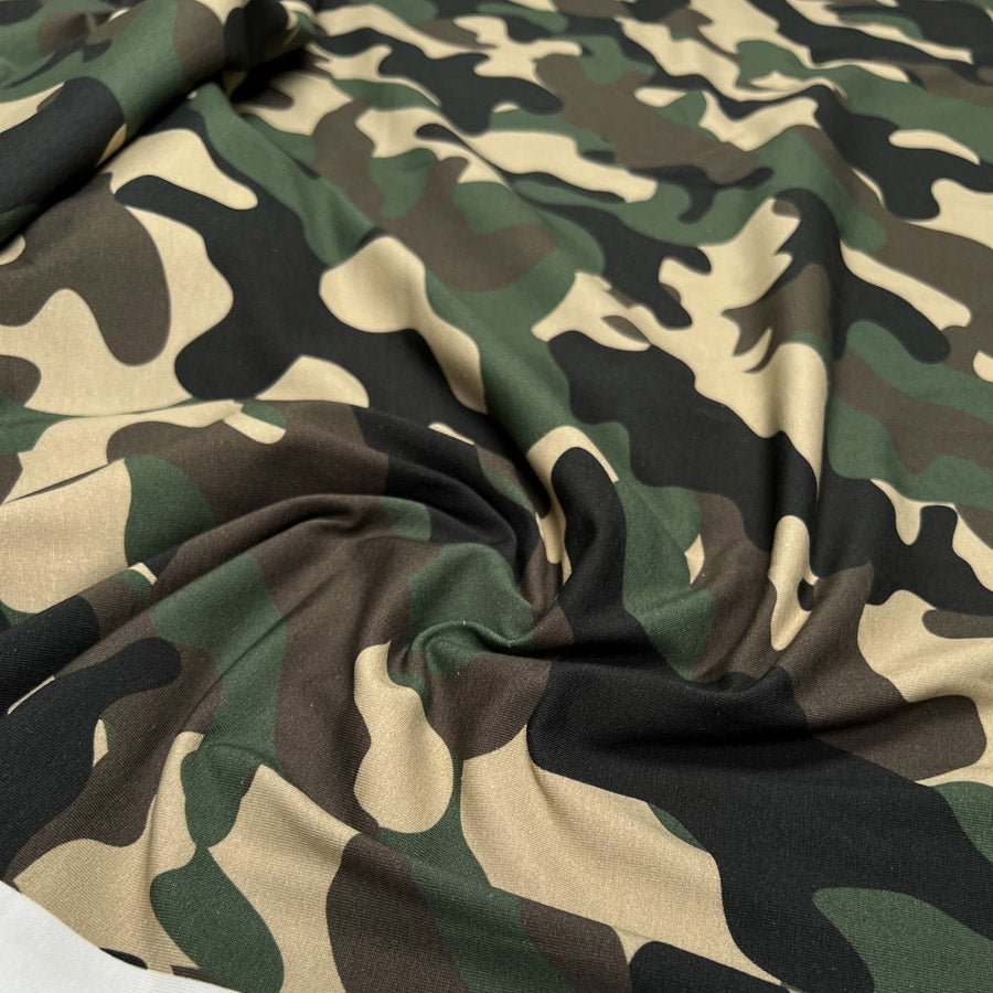 Stof Avalana Jersey Camoflage Cotton Elastane Green Army Knit Dress Fabric CU