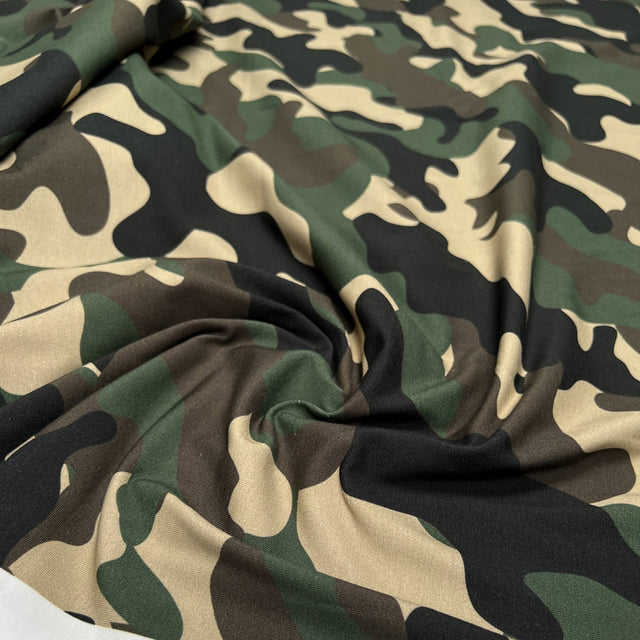 Stof Avalana Jersey Camoflage Cotton Elastane Green Army Knit Dress Fabric CU