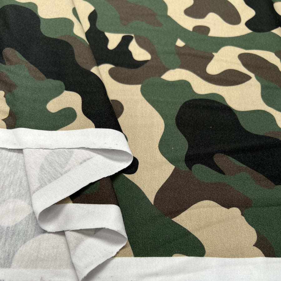 Stof Avalana Jersey Camoflage Cotton Elastane Green Army Knit Dress Fabric Fold