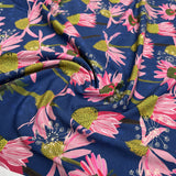 Stof Avalana Jersey Pink Daisies Cotton Elastane Blue Floral Knit Dress Fabric CU