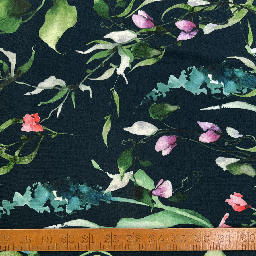 Stof Viscose Jersey Hawthorn Elastane Green Pink Floral Knit Dress Fabric Ruler