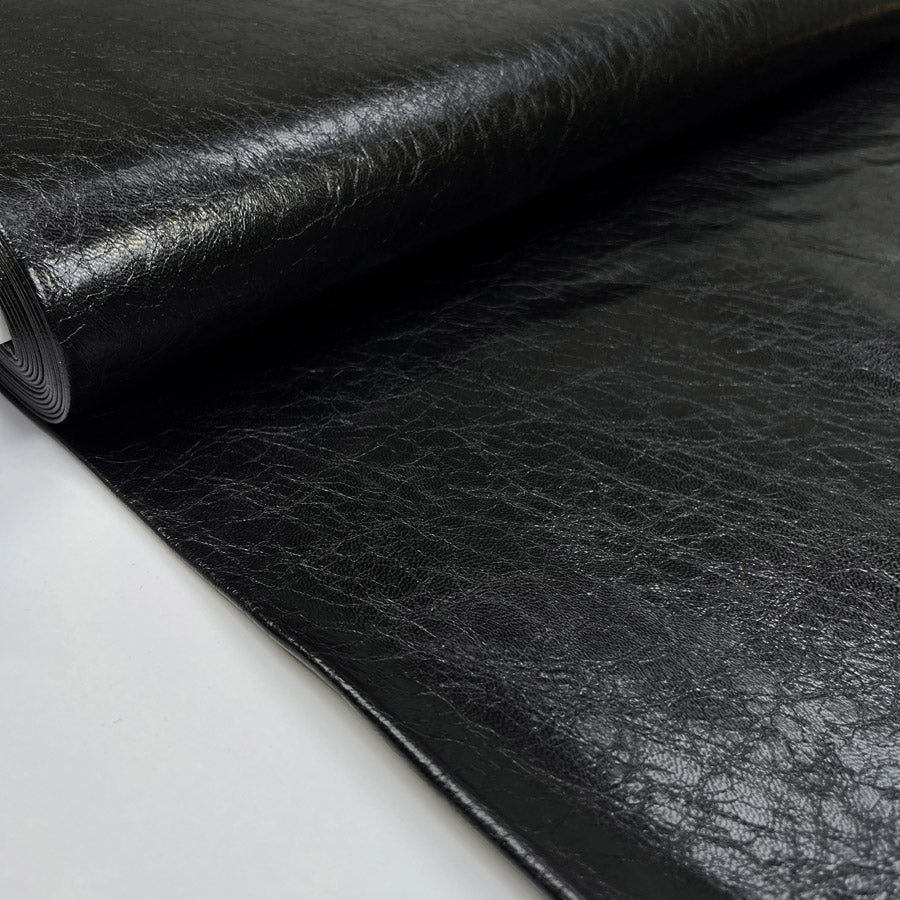 Stretch Faux Leather Black Polyurethane Brushed Back Fabric Bolt