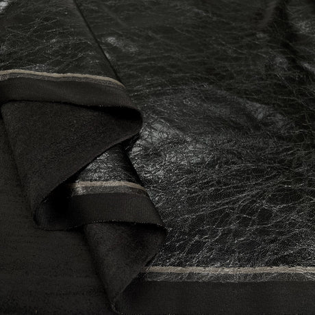 Stretch Faux Leather Black Polyurethane Brushed Back Fabric Fold
