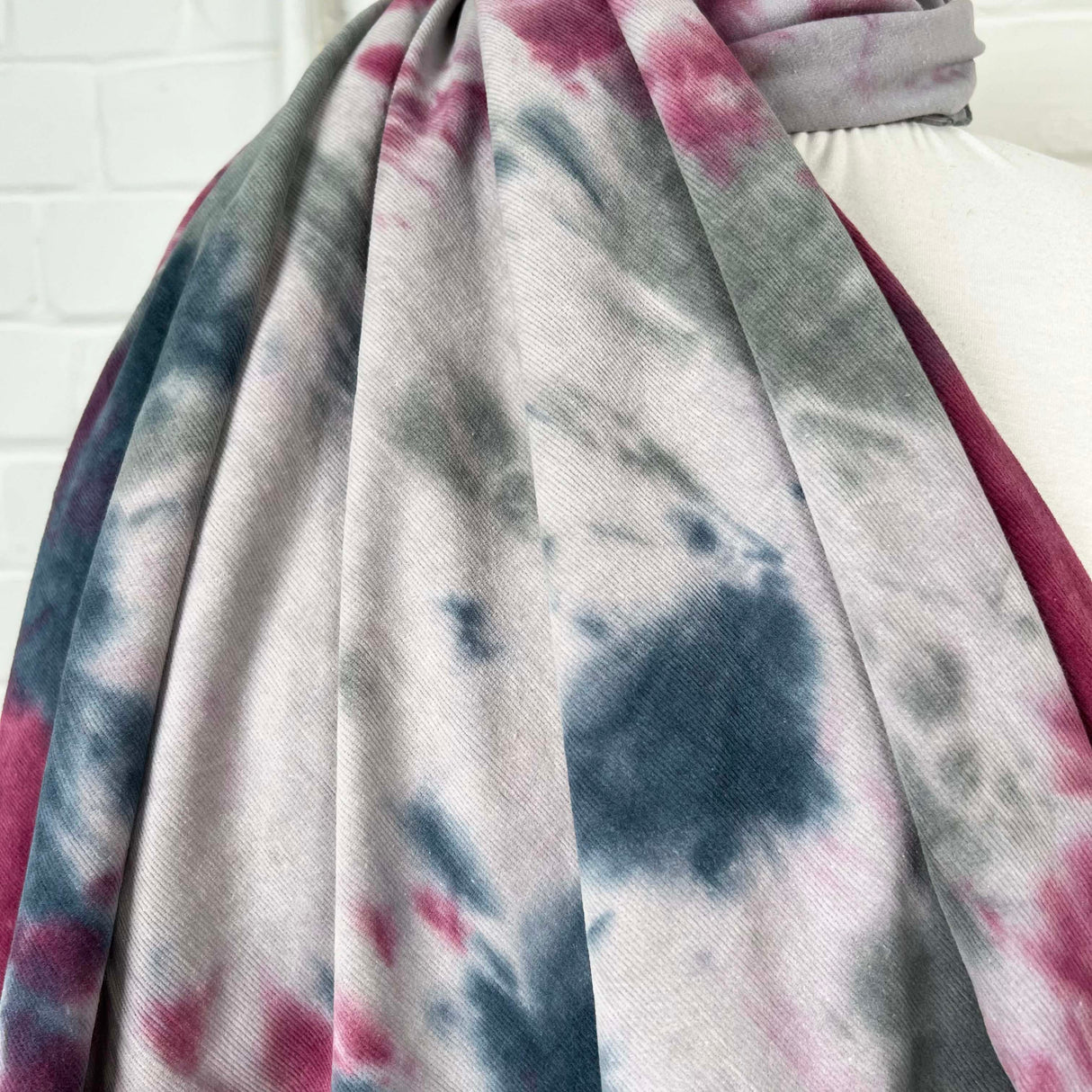 Printed Cotton Viscose Dress Fabric Stretch Needlecord Tie-Dye Pink CU