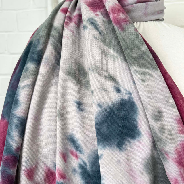 Printed Cotton Viscose Dress Fabric Stretch Needlecord Tie-Dye Pink CU
