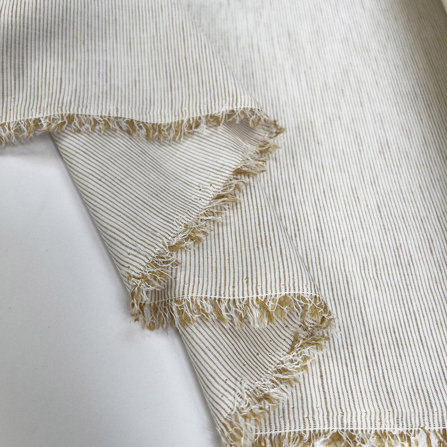 Stripeaway Linen Mix Mustard Viscose Latte Woven Shirting Fabric Fold