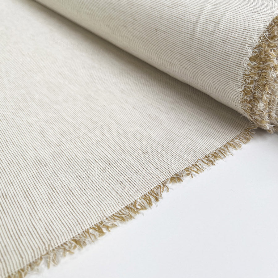 Stripeaway Linen Mix Mustard Viscose Latte Woven Shirting Fabric Roll