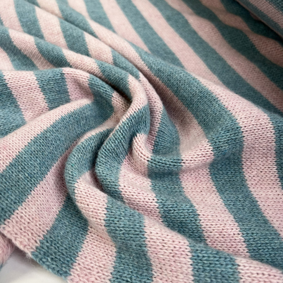 Ex-Designer Italian Striped Wool Knit Fabric Strisce Pink and Turquoise CU