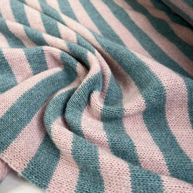 Ex-Designer Italian Striped Wool Knit Fabric Strisce Pink and Turquoise CU