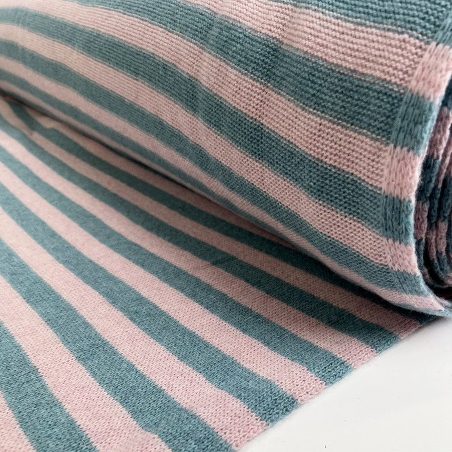 Ex-Designer Italian Striped Wool Knit Fabric Strisce Pink and Turquoise Roll