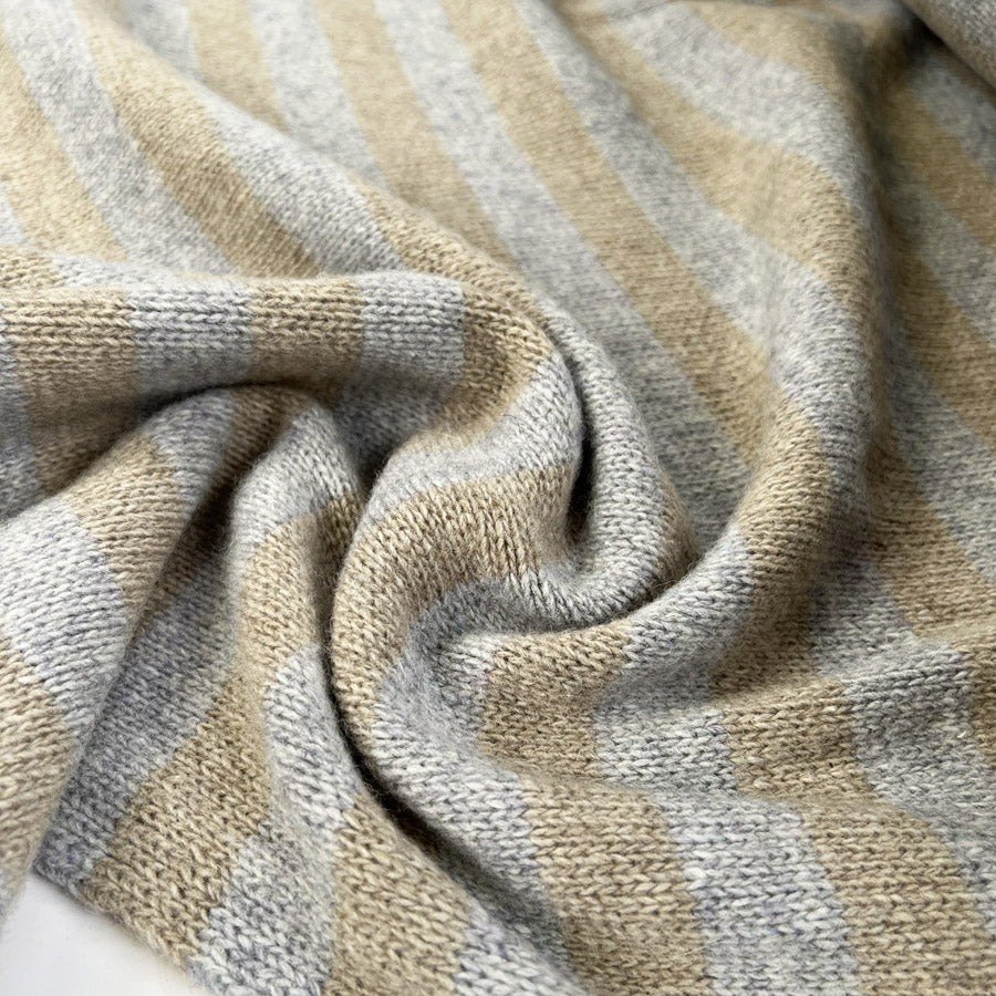 Strisce Taupe and Grey Wool Knit Stripe Italian Ex Designer Coating Fabric CU