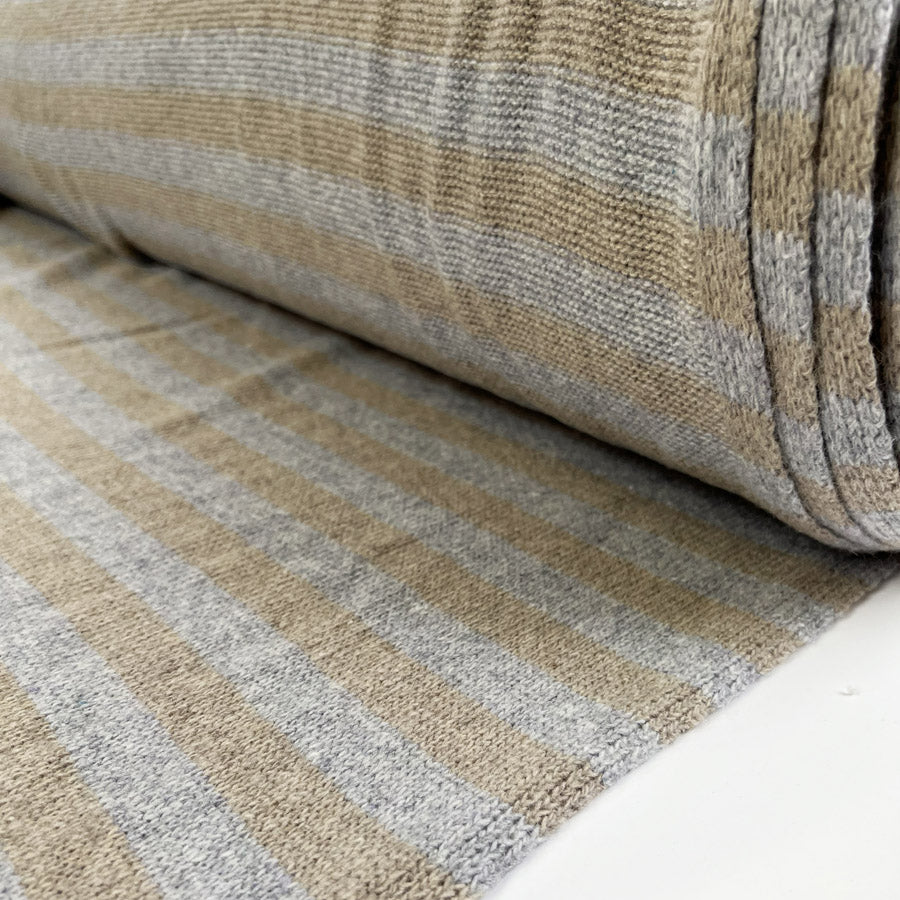 Strisce Taupe and Grey Wool Knit Stripe Italian Ex Designer Coating Fabric Roll