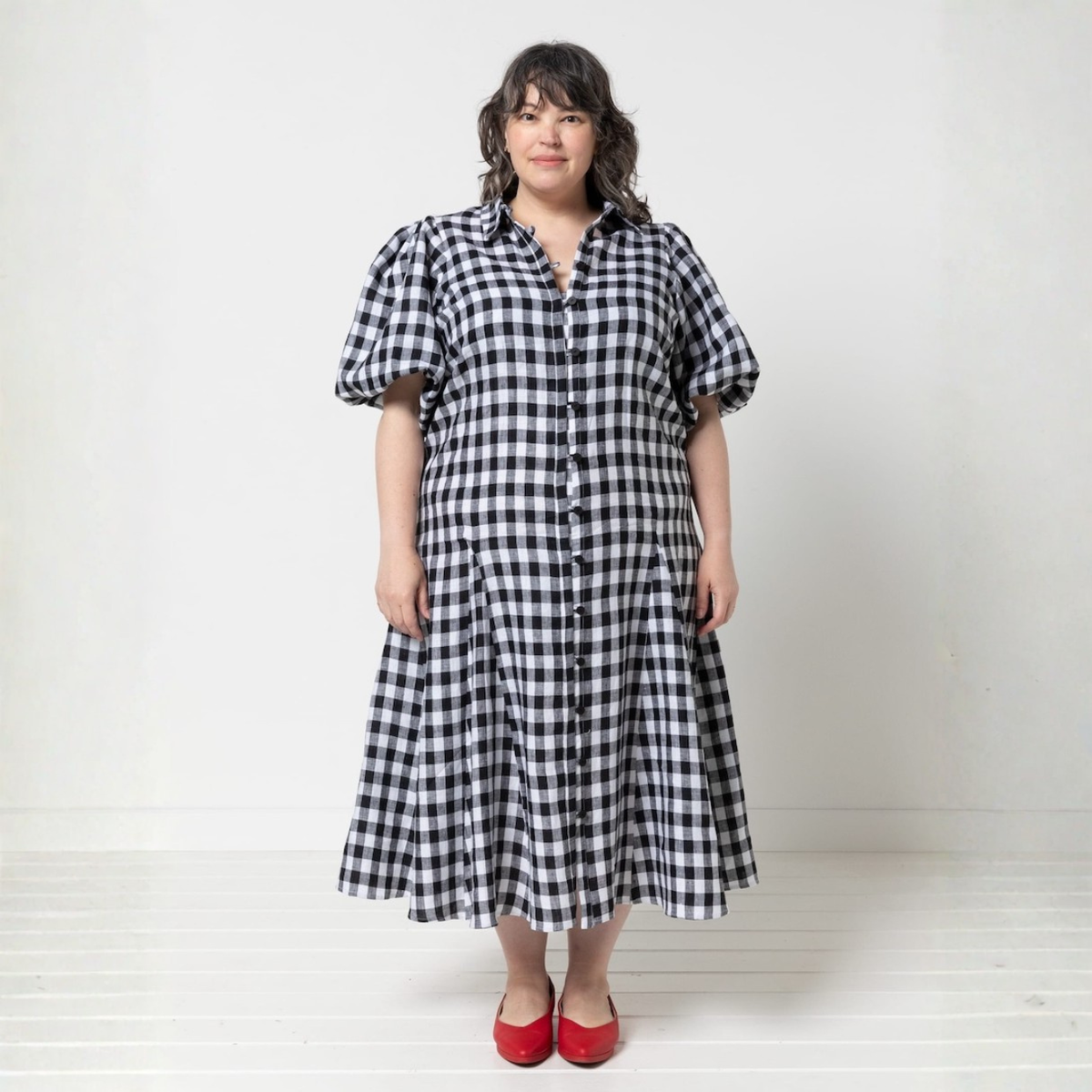 Style Arc Dallas Woven Shirt Dress Pattern Gingham Front1
