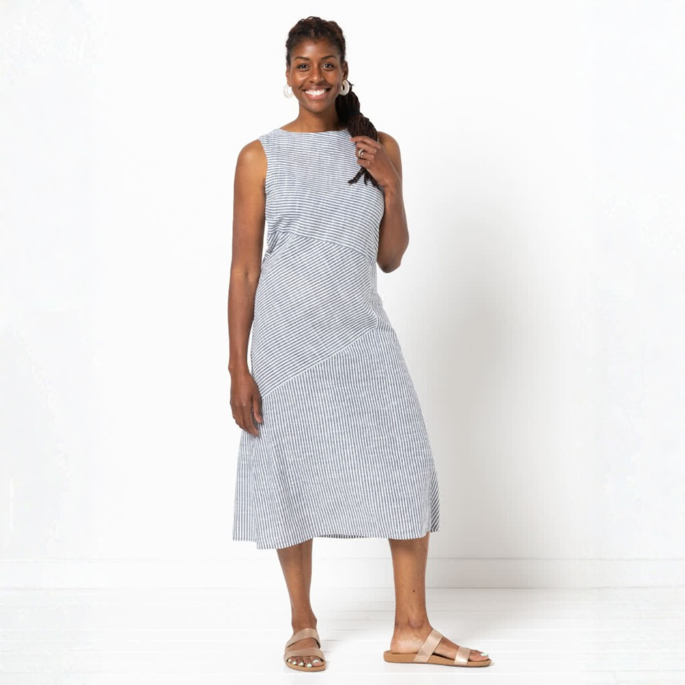 Style Arc Yvette Woven Dress Pattern Stripe Front2