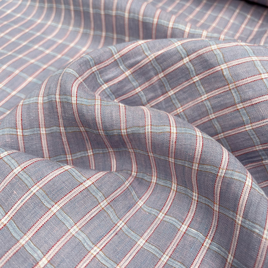 Sunday Best Lilac Check Ex Designer Linen Woven Shirting Fabric CU