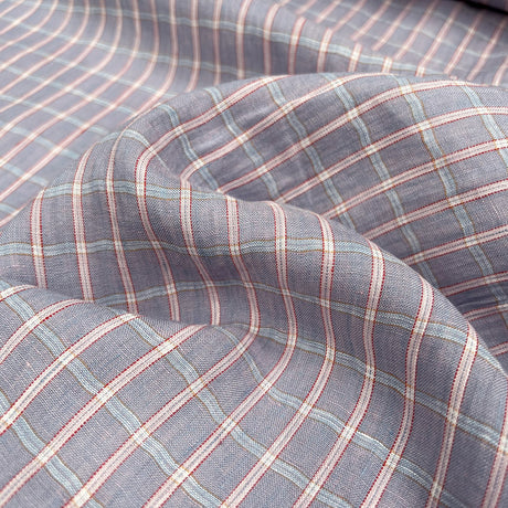Sunday Best Lilac Check Ex Designer Linen Woven Shirting Fabric CU