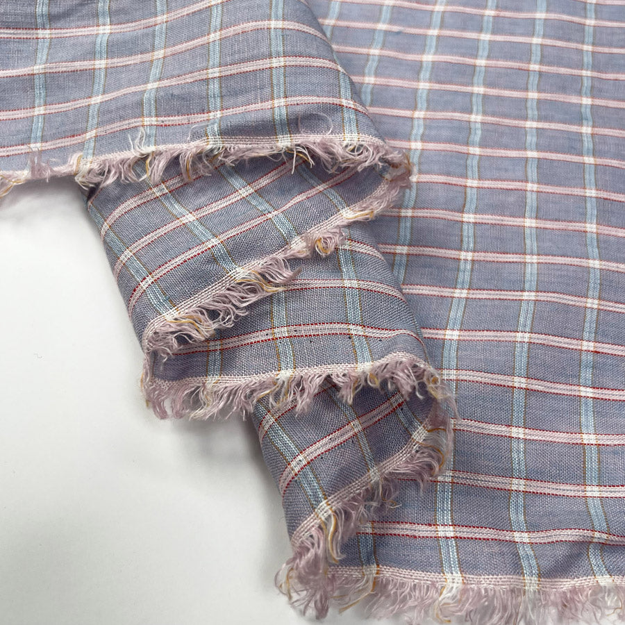Sunday Best Lilac Check Ex Designer Linen Woven Shirting Fabric Fold