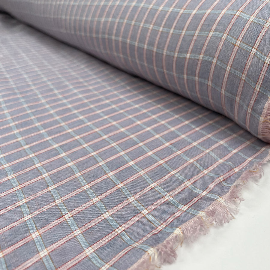 Sunday Best Lilac Check Ex Designer Linen Woven Shirting Fabric Roll