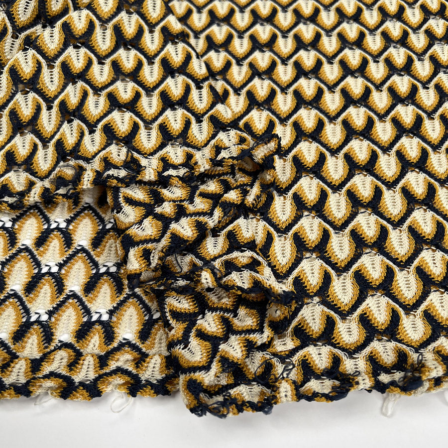 Sunspun Chevron Knit Mustard Navy White Abstract Fabric Fold