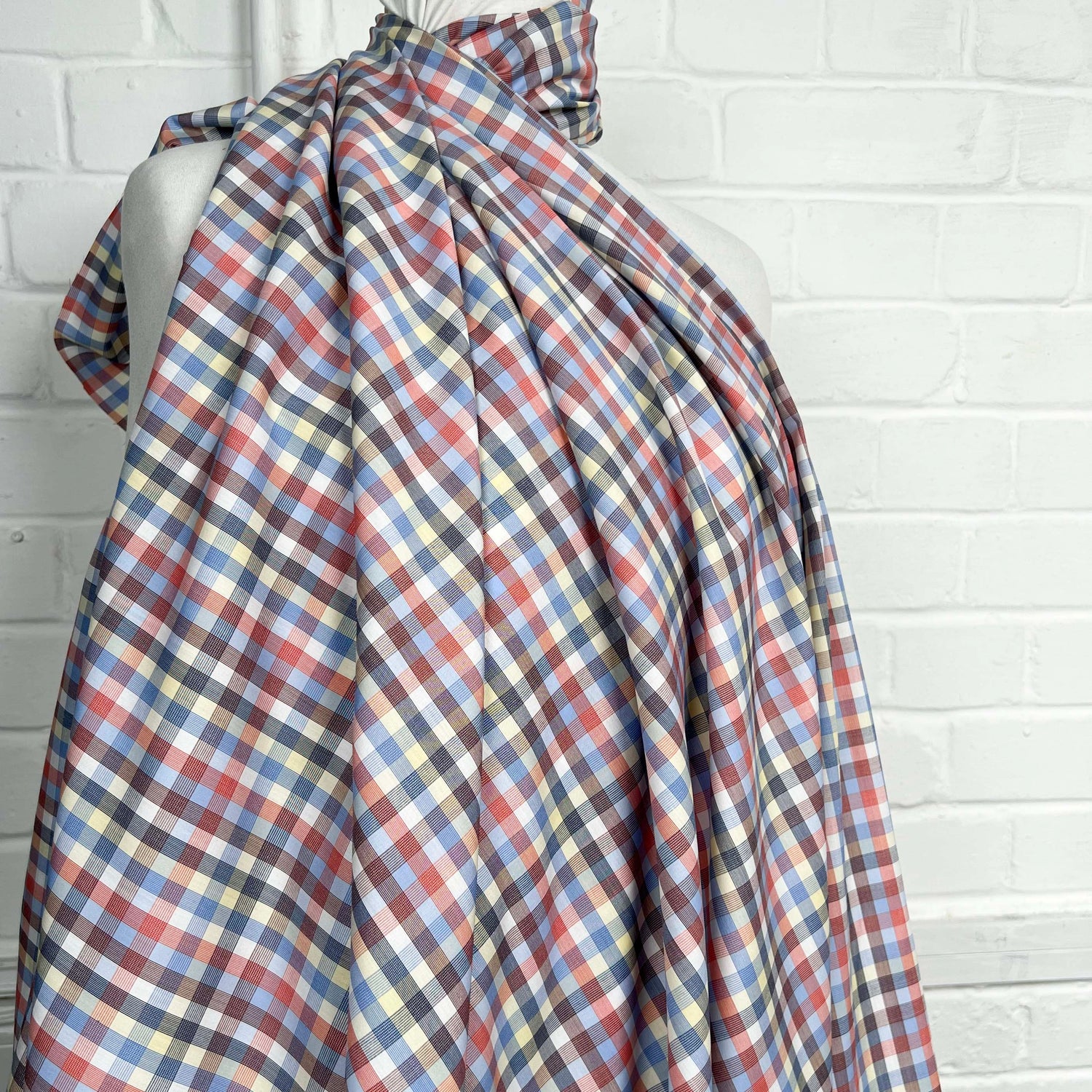 Swiss Coloured Check Shirt Fabric Supima Cotton - Red Sky at Night Side